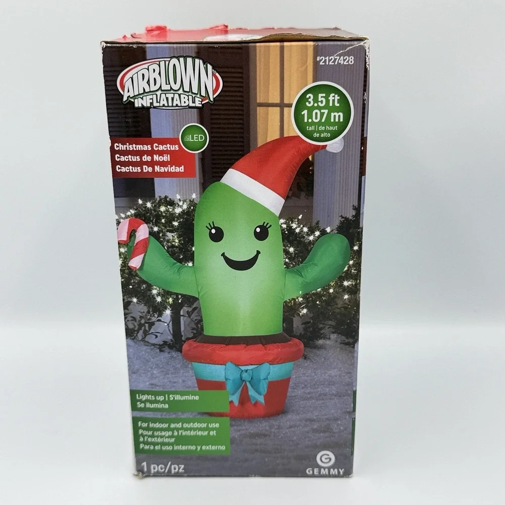 Gemmy Airblown Christmas Cactus Inflatable 3.5 Ft LED Yard Decor New in Box